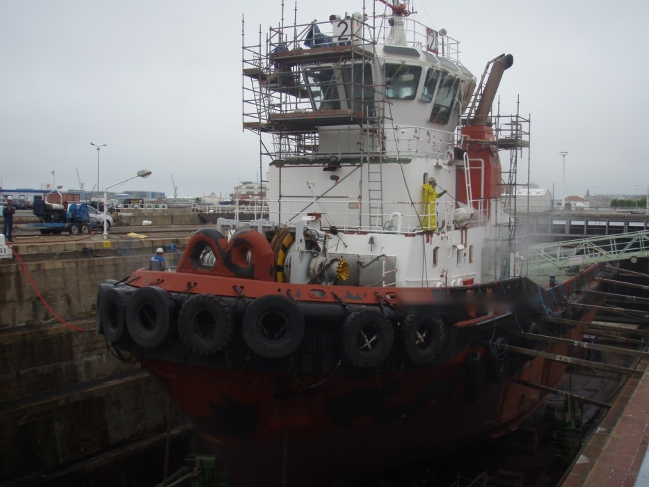 Repair of tugboat after collision